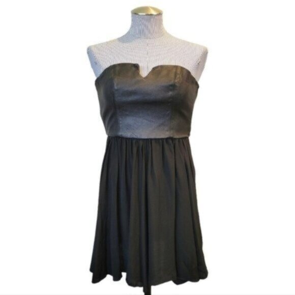 Amanda Uprichard | Faux Leather Bust Strapless A line Mini Dress Black - Picture 2 of 9
